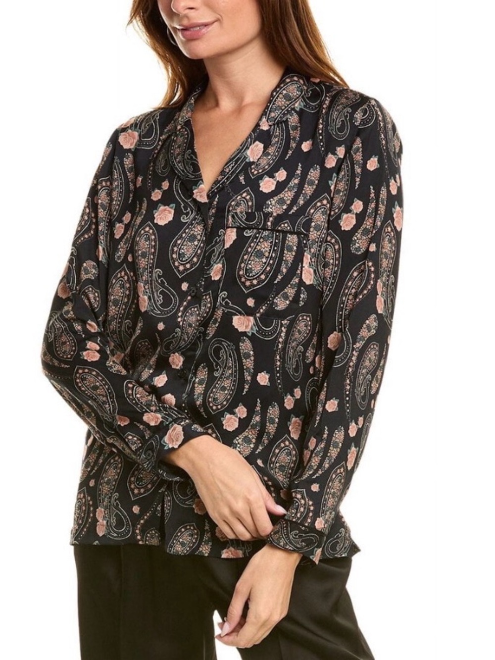 The Kooples Feminine Paisley Floral Satin Blouse Button Front Size 3/ Large NWT